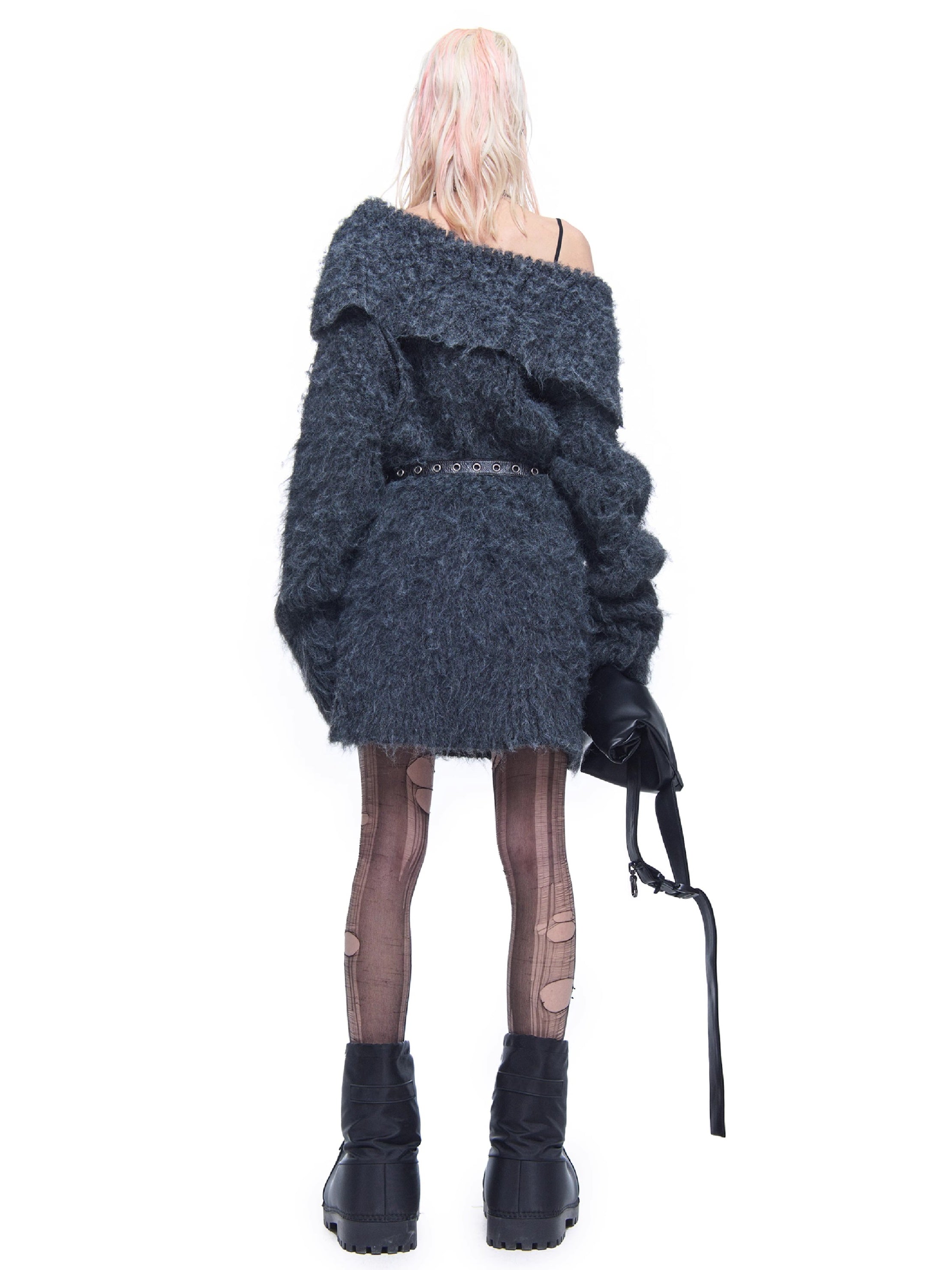 Off-Shoulder Knitted Loose Fluffy One-piece
