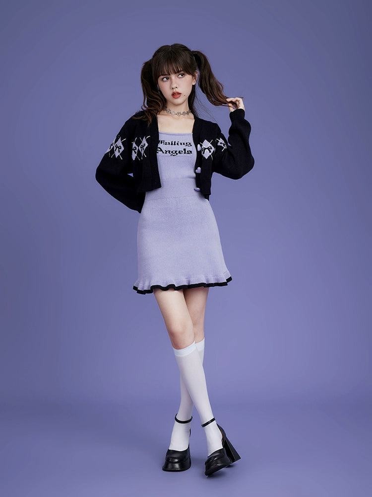 Knitted Sleeveless Logo One-piece & Short Cardigan