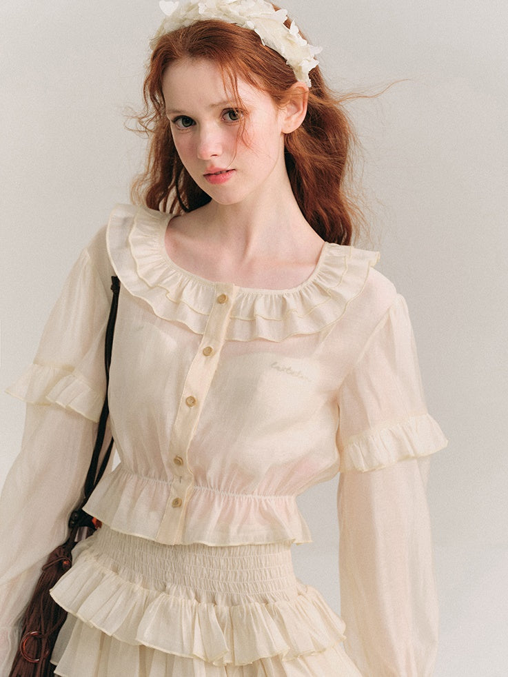 Shimmer Frill Collar Shirt & Fluffy Cake Skirt