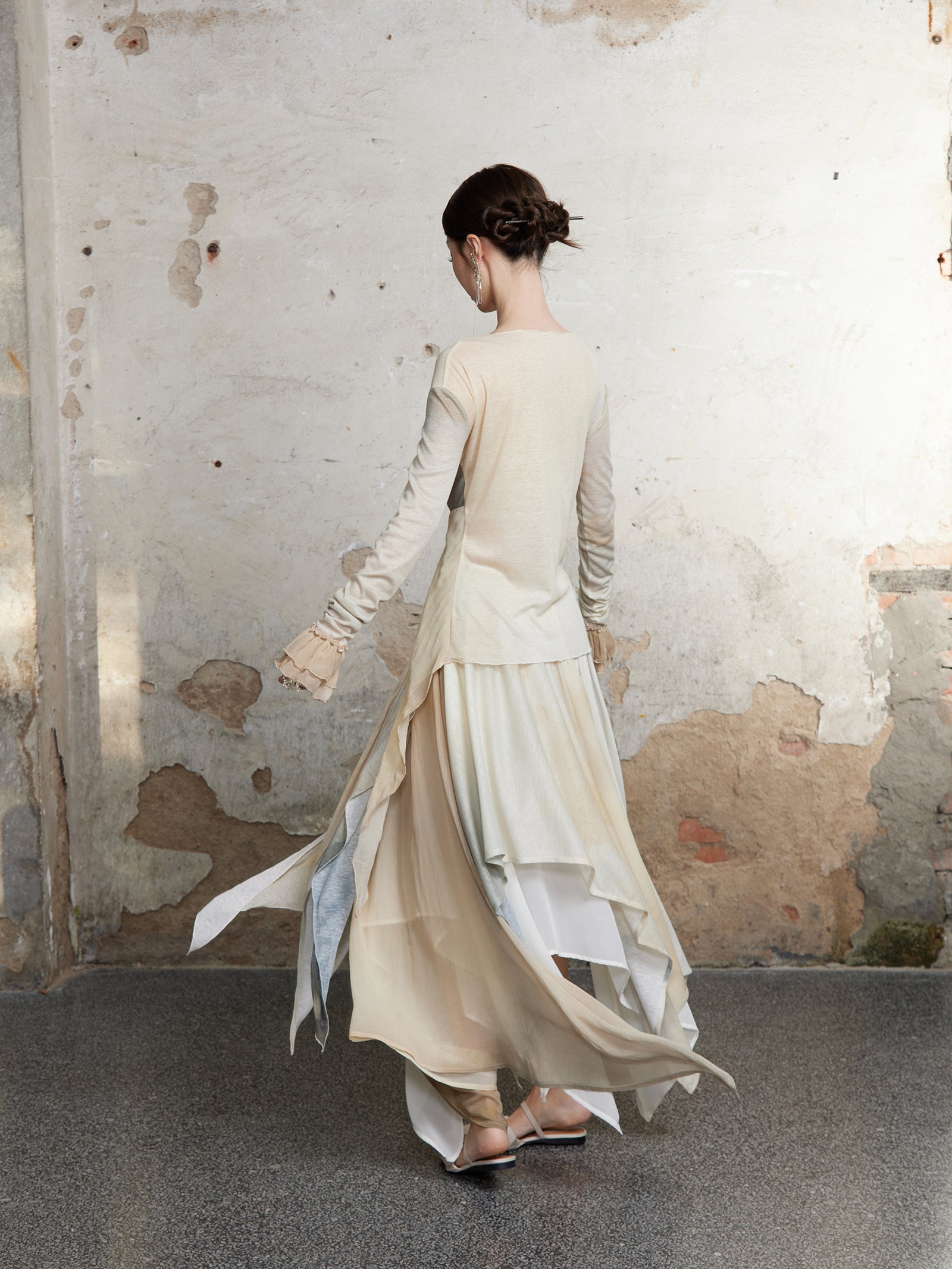 V-Ausschnitt-Twist-Design Langarm Pullover