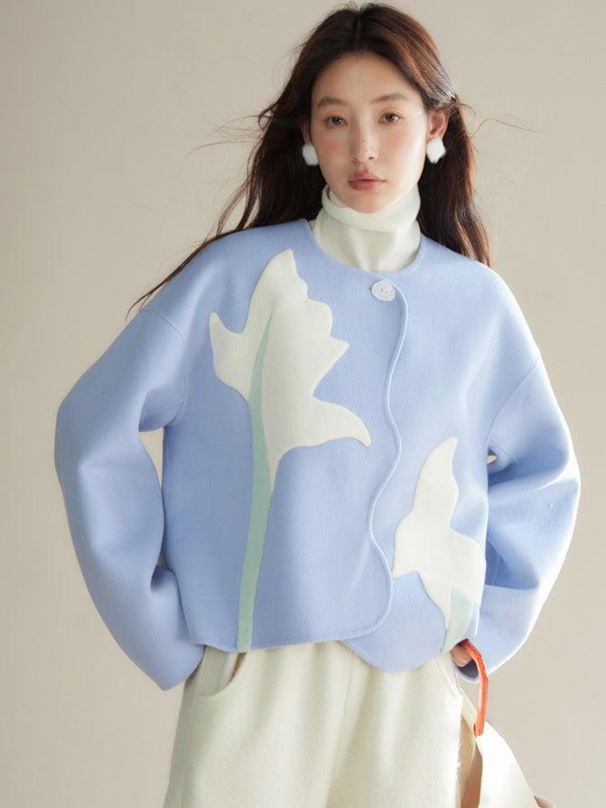 Flower Splicing Curve Cut Double-sided Short Jacket