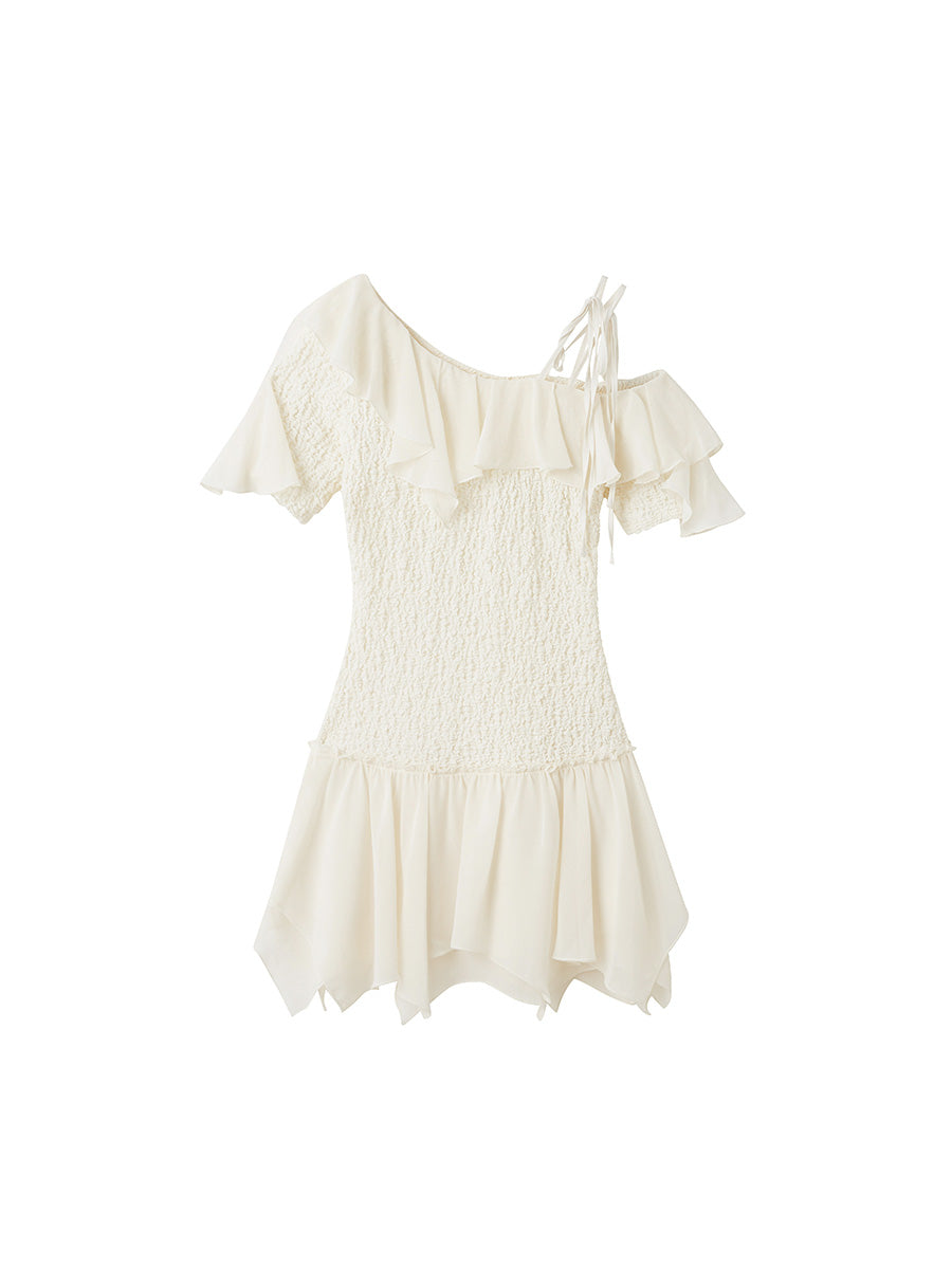 One-Shoulder Washer Frill Dress