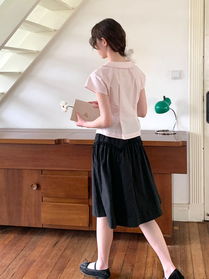 V-arc Design Waist Fungus Gather Skirt