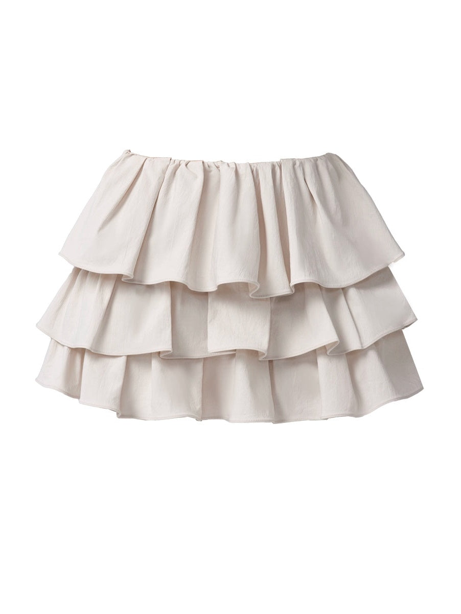 Ruffled POLO Collar Swing Jacket & Cake Skirt