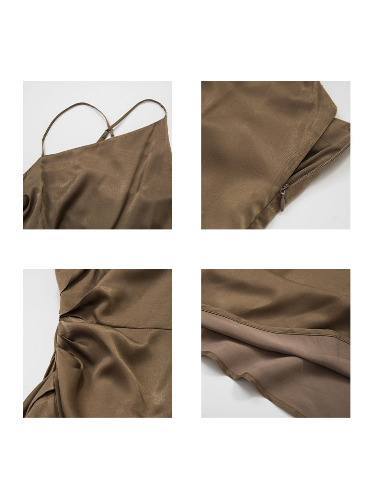 불규칙한 드레이프 경사 디자인 슬립 드레스