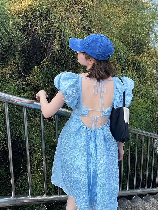 JACQUARD PUFF SLEEVE BACKLESS ONE-PIECE ARCANA ARCHIVE JACQUARD PUFF SLEEVE BACKLESS ONE-PIECE ARCANA ARCHIVE