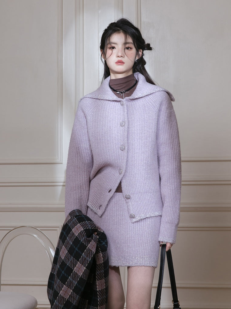 Sailor Collar Knitted Jacket & Skirt
