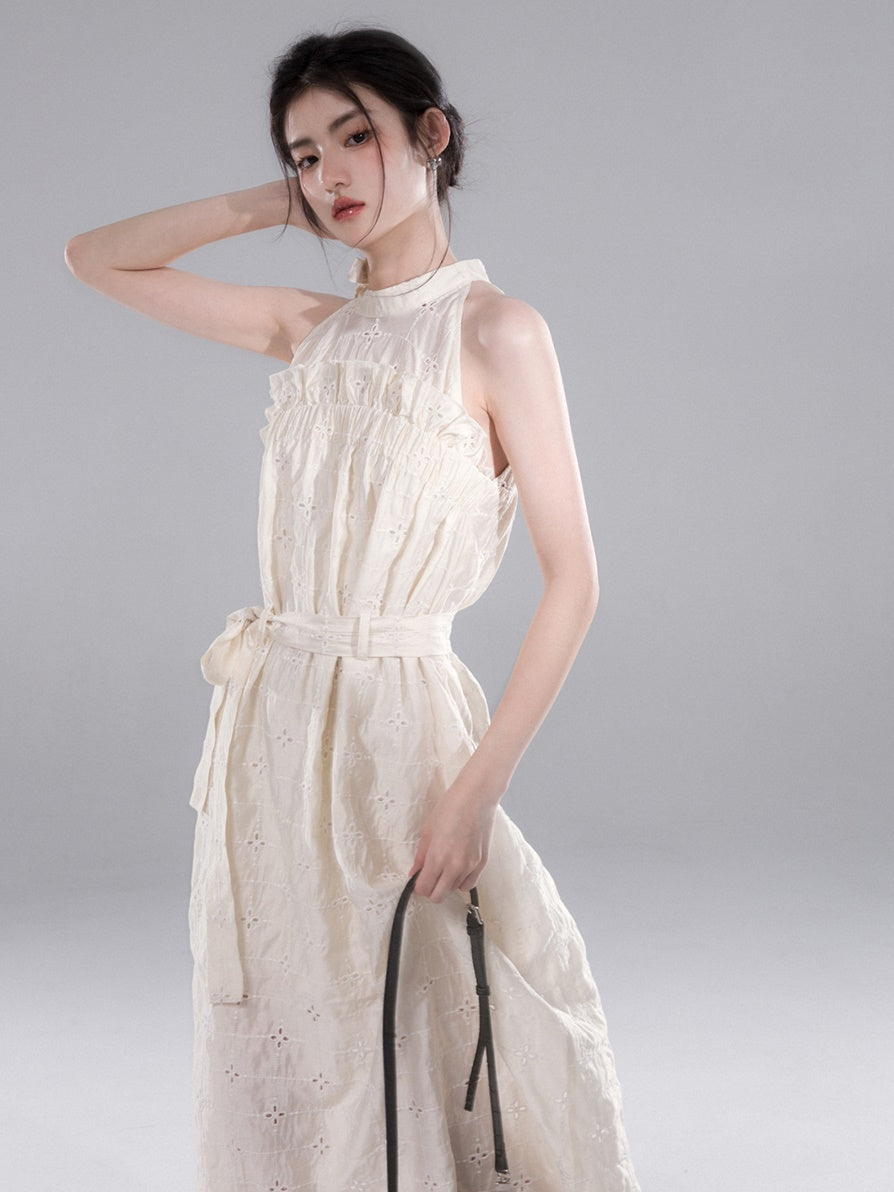 Hollow Cutwork Lace Hanging Neck One-piece