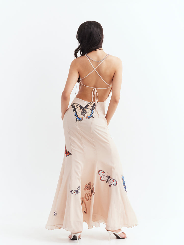 슬릿 프린트 슬링 드레스