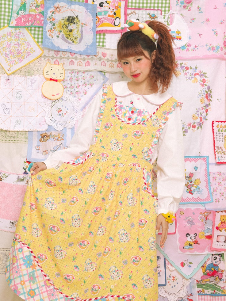 Cat Print Lace Apron Skirt