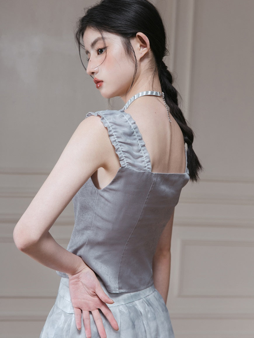 Moran Ribbon Sleeveless Top & Irregular Hem Skirt Set-up