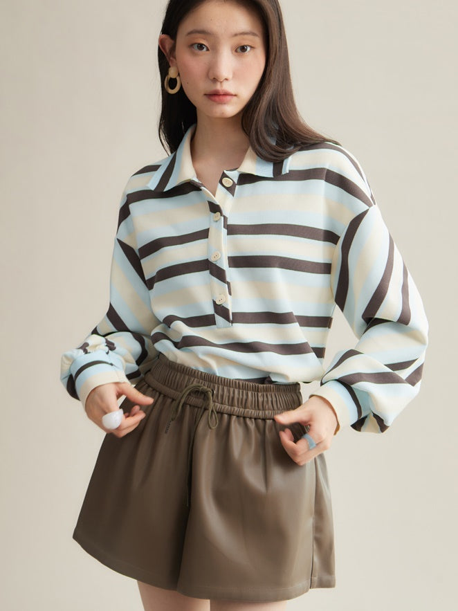 탄성 허리 느슨한 PU 가죽 짧은 바지