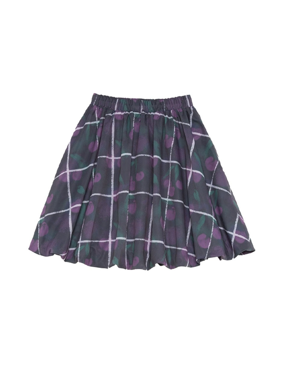 Gradient Cherry Plaid Printed Hooded Windbreaker Jacket & Flower Bud Skirt