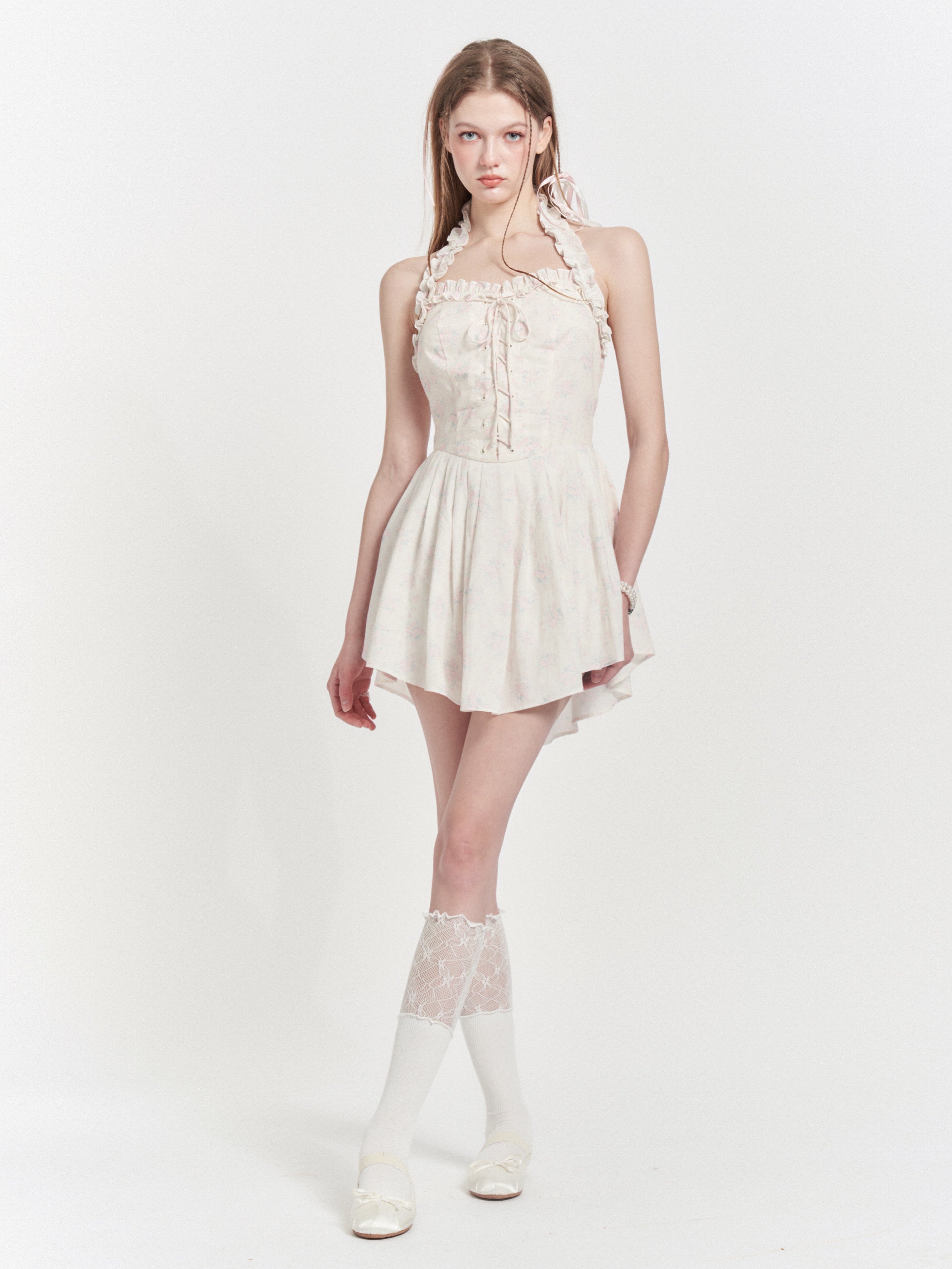 Floral Halter Neck Backless Sling Dress