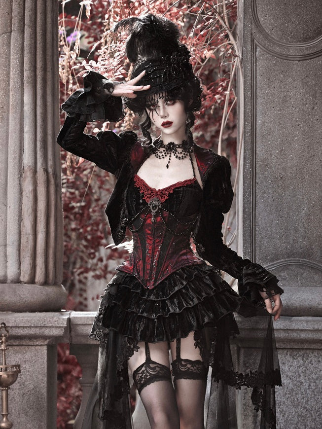 Gothic Velvet Spinnweb Court Strickjacke Top