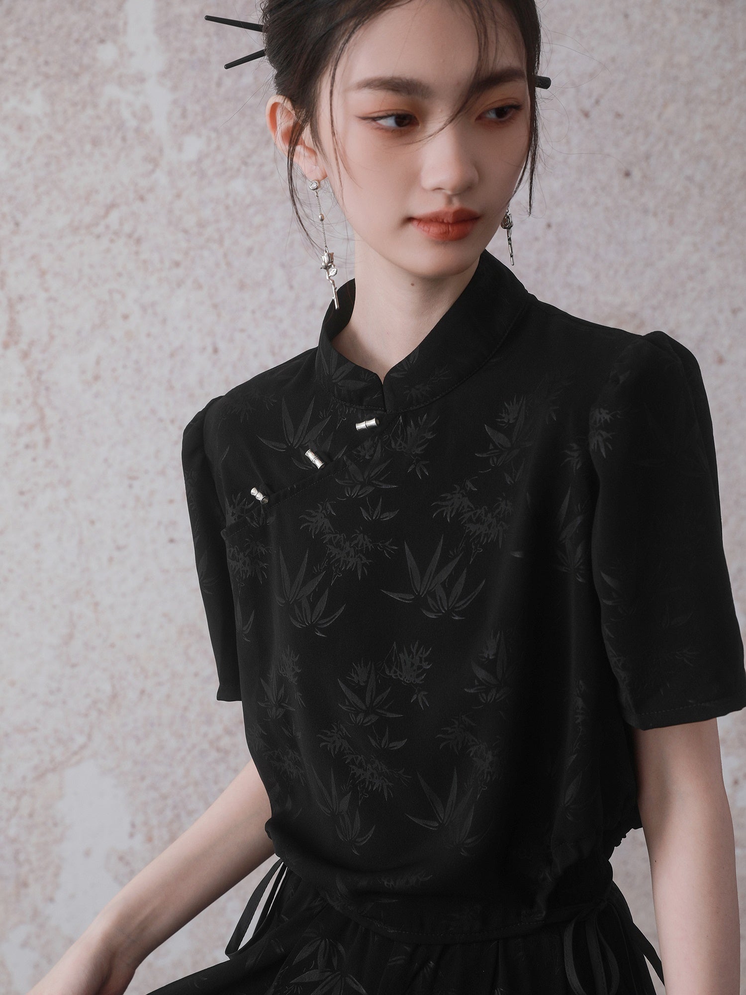 Bamboo Chinese Style Cropped Shirt & Long Skirt Set-Up