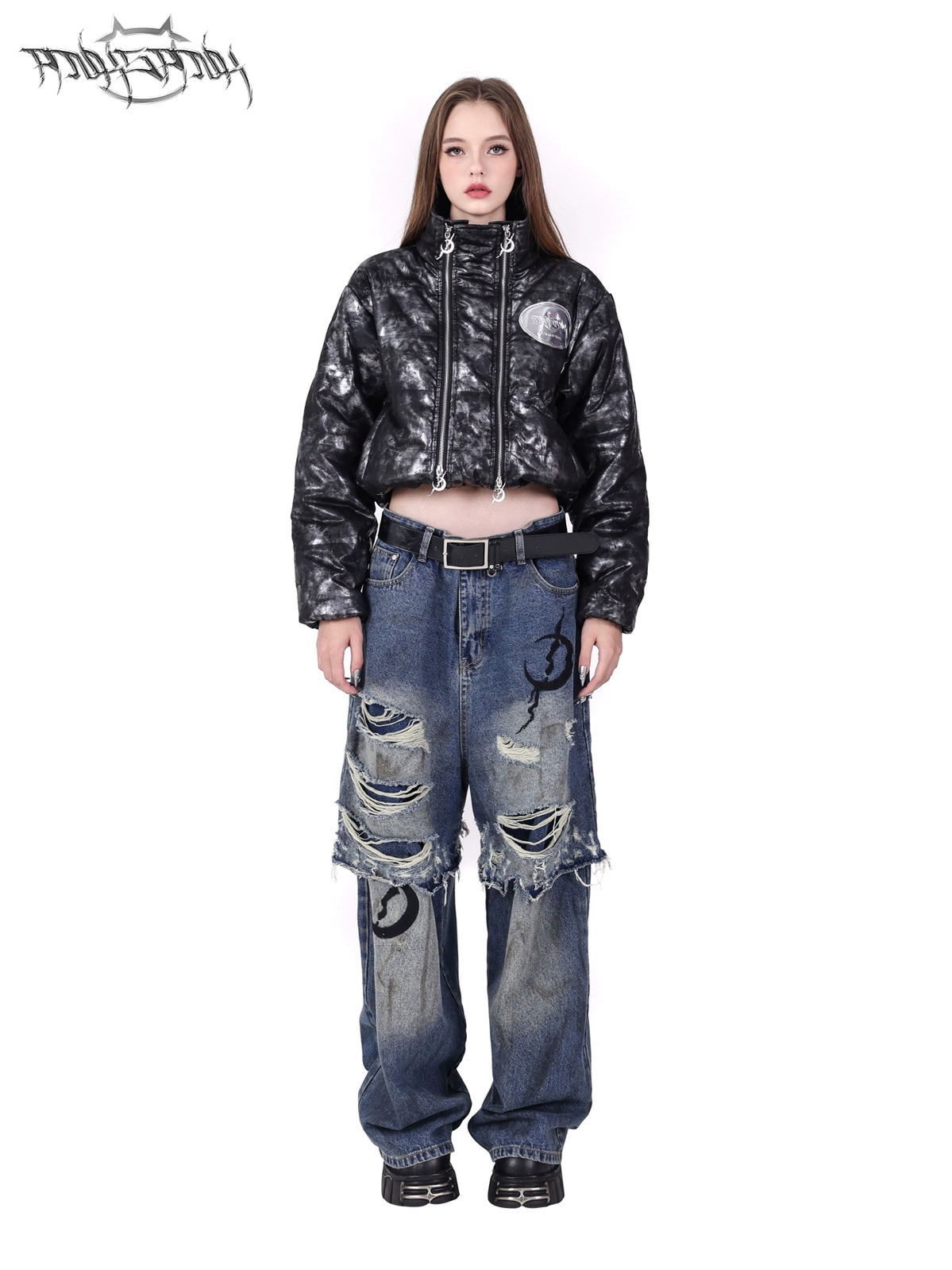 Double Zipper High Collar Short Jacket