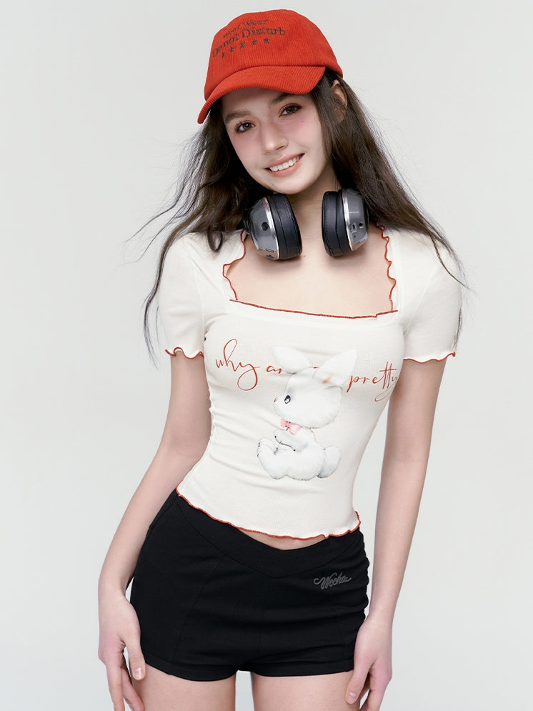 Mellow Square-neck Slim Cropped T-shirt