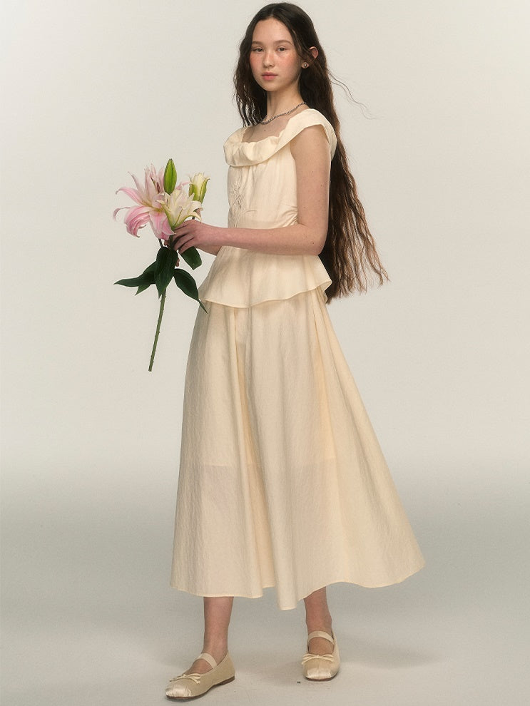 One-shoulder Embroidery Peplum Design One-piece