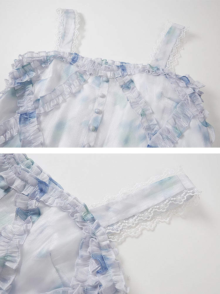 Drucken von Hosenträgern langes Kleid