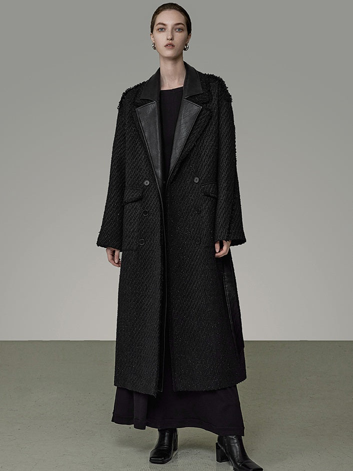 Raw Edge Fur Double-layer Collar Long Coat