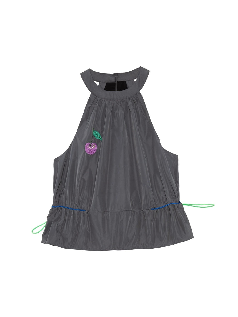 Cherry Embroidery Drawstring Halter Vest & Skirt