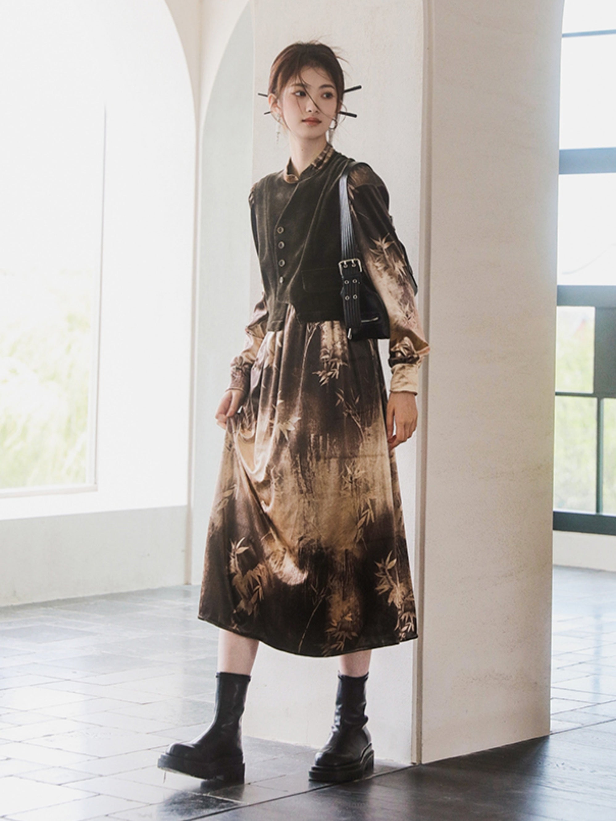 중국 스타일 가짜 트위 넥타이 넥타이 염색 드레스