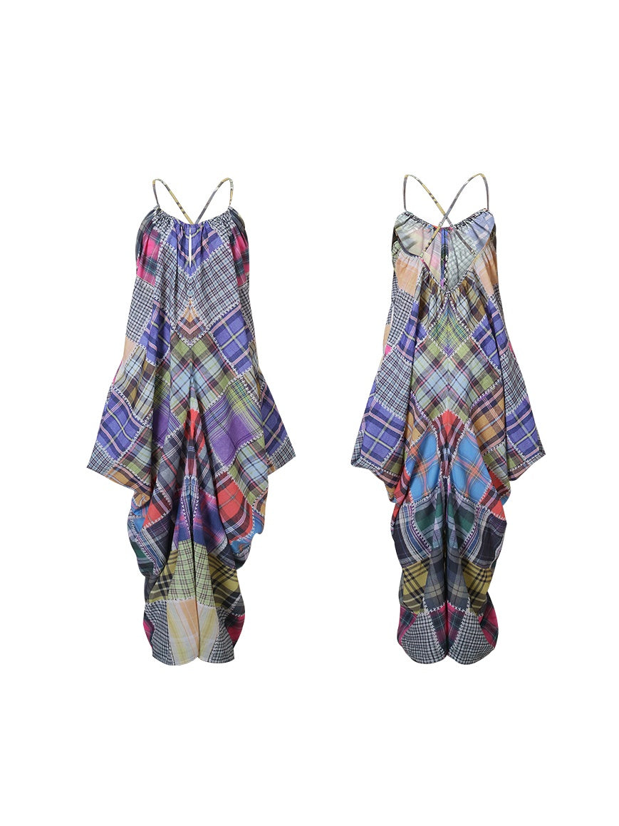 Multi Check Long Slip Dress