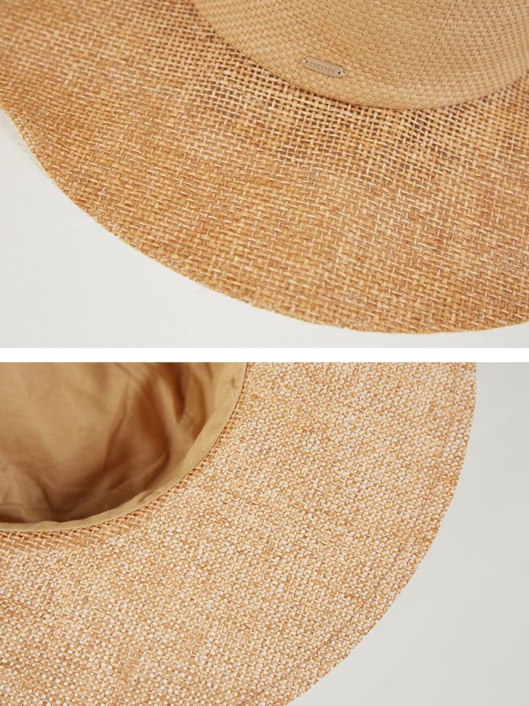 Large Brim Metal Label Woven Hat