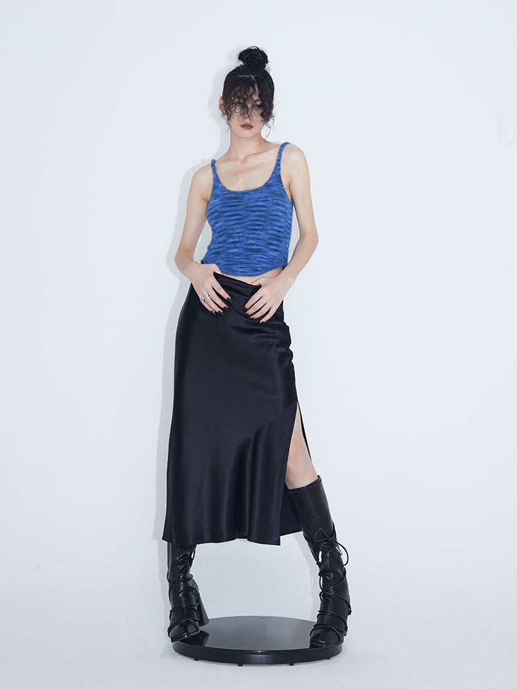 Glossy Drape Slit Skirt