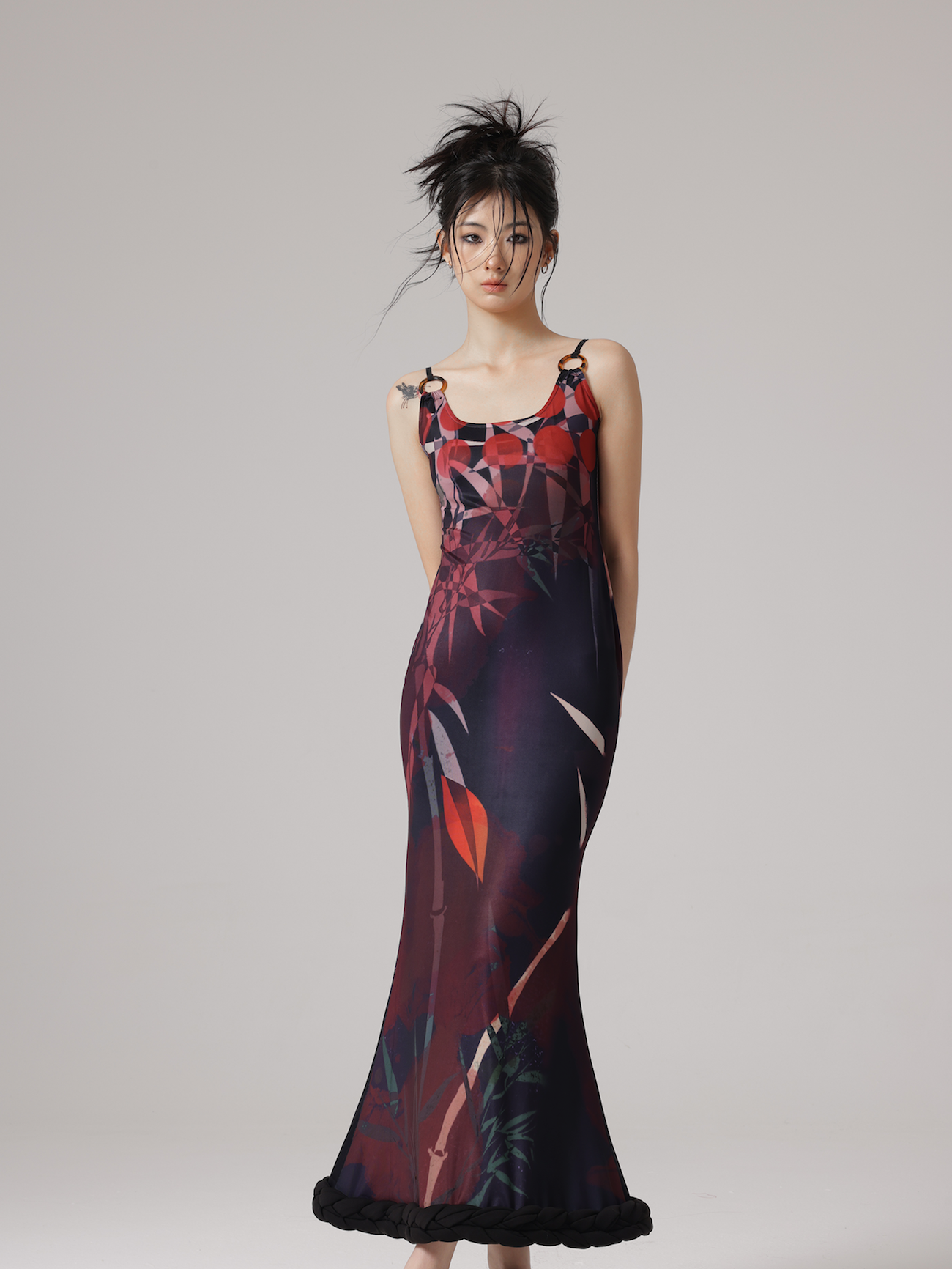 CHINESE STYLE PRINT MERMAID ADJUSTMENT SUSPENDER Dress