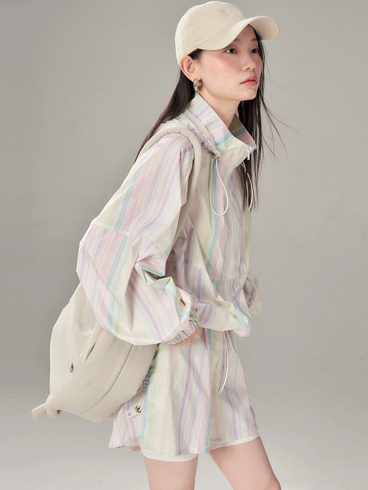 Rainbow Striped Windbreaker & Short Pants