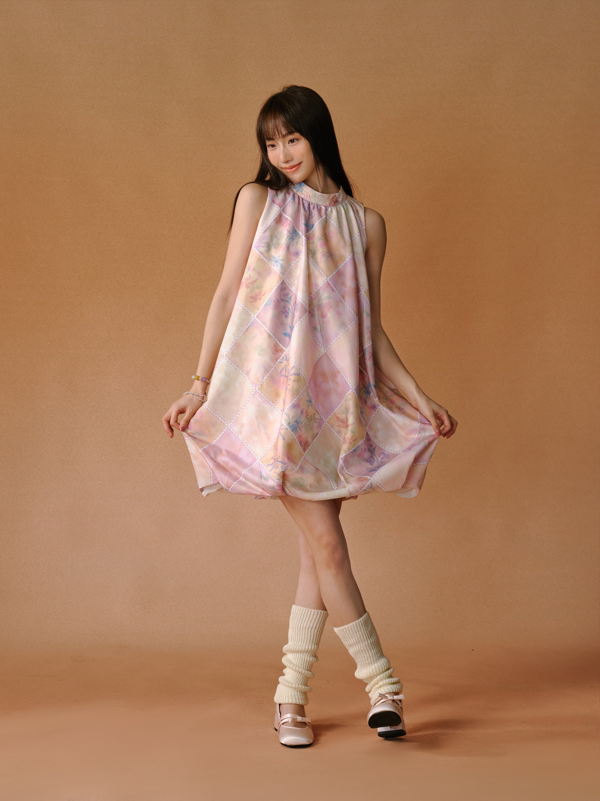 Plaid Floral Blooming Sleels Robe courte