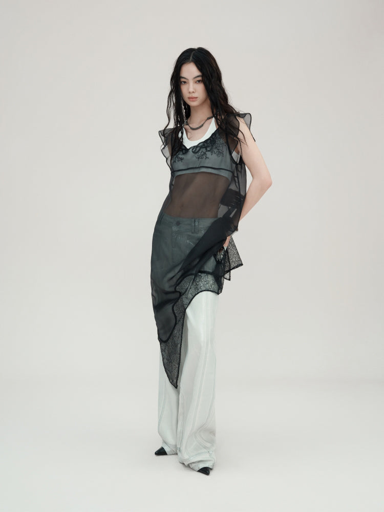 Lace Sequin Embroidery Tulle See-through Dress