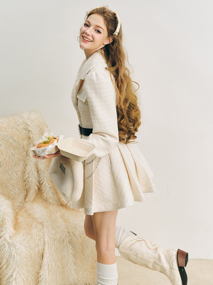 Puffärmel Taille Form Design Teeed Textur Faltenkleid