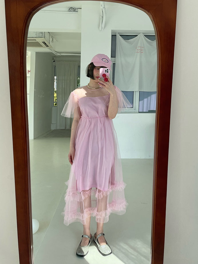 Mesh Backless Gurt Kleid & Hosenträger Einteiliger Setup