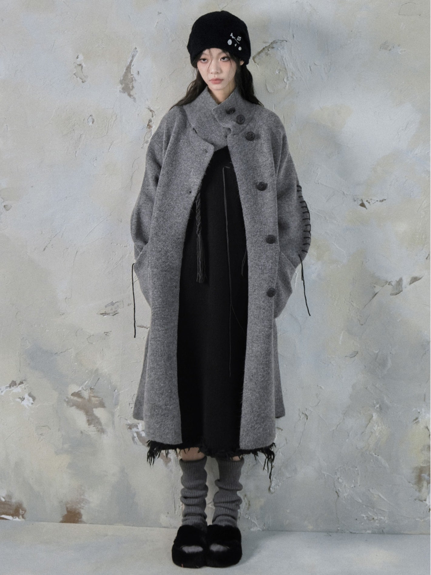 High-Neck Loose Long Soft Waxy Coat
