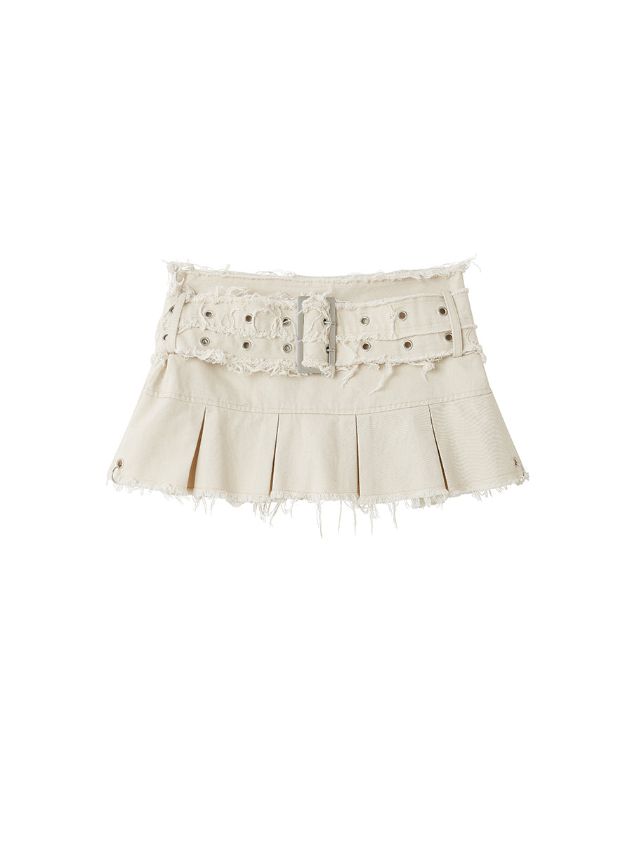 생 가장자리 데님 주름 치마