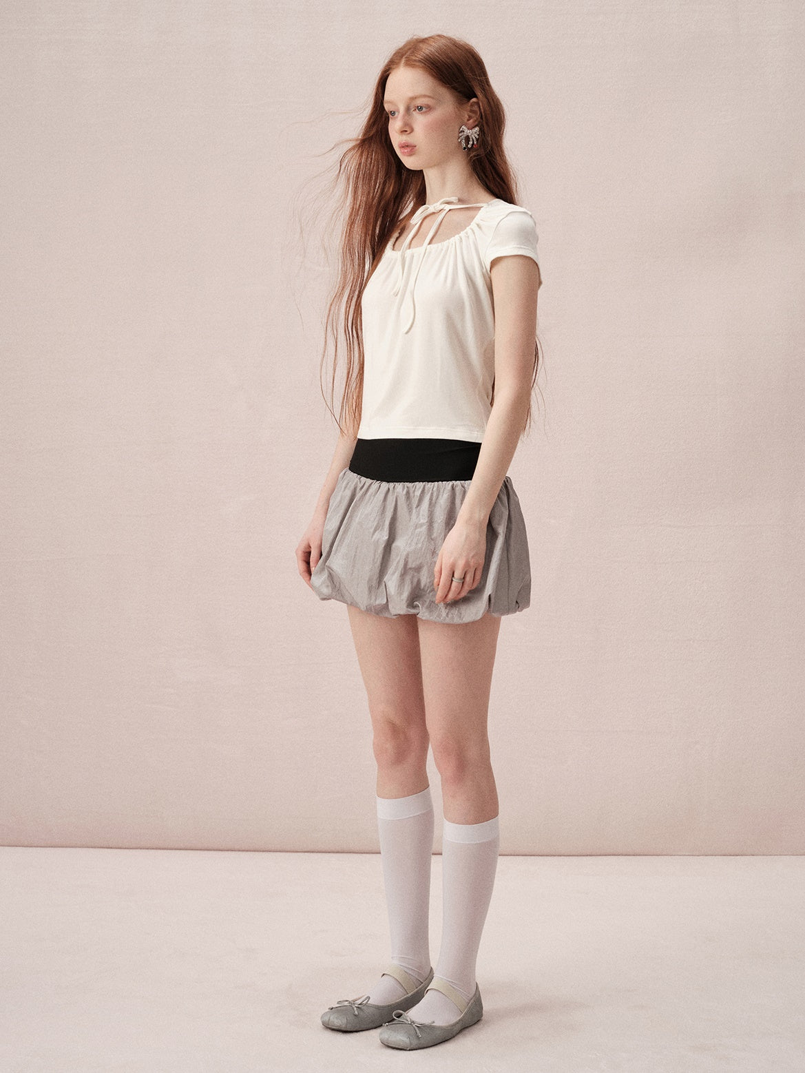 Large U-neck Strap Design T-shirt