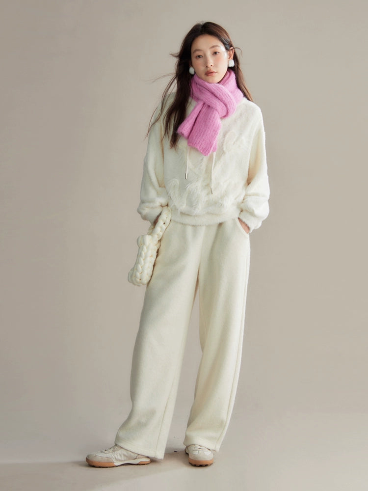 Tulip Hand Embroidery Fluffy Knitted Hooded Top
