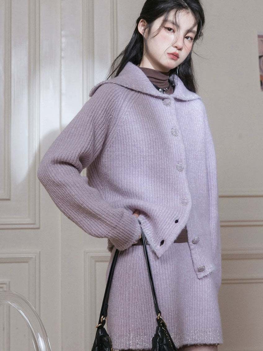 Sailor Collar Knitted Jacket & Skirt