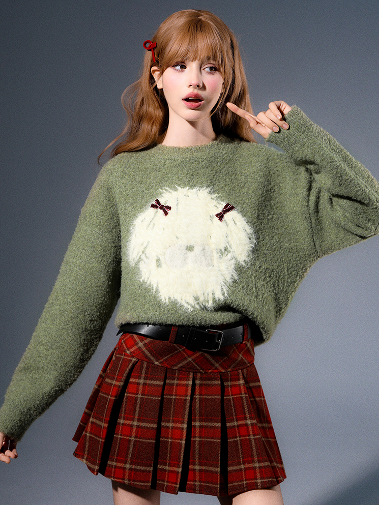 Crew Hals süßer Welpe -Hoop -Strickpullover