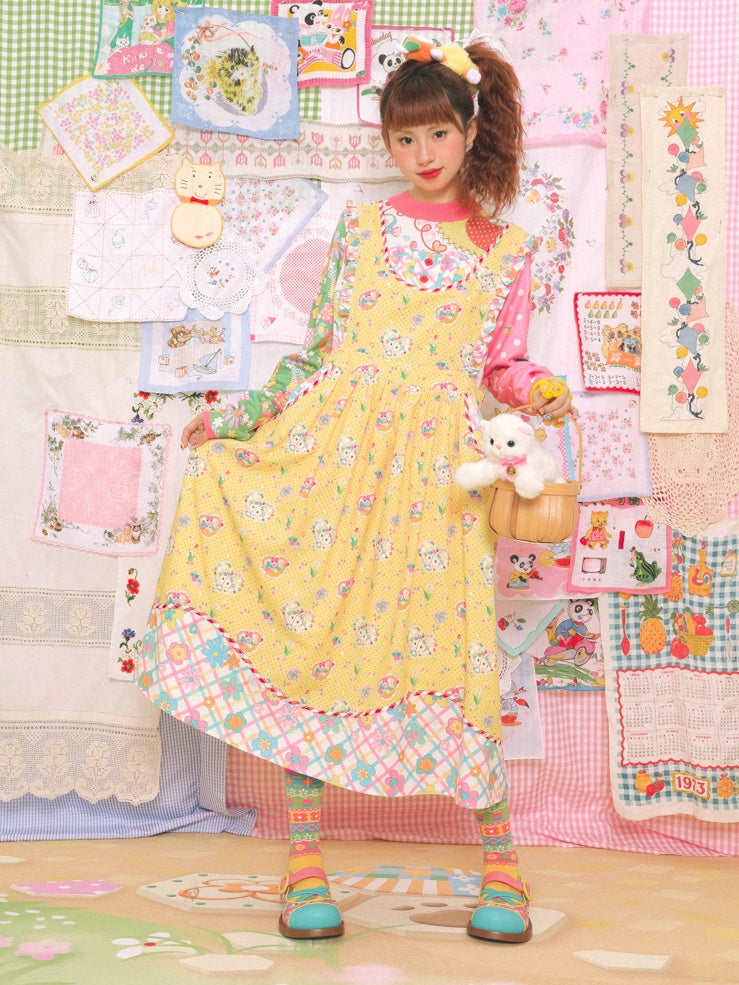 Cat Print Lace Apron Skirt