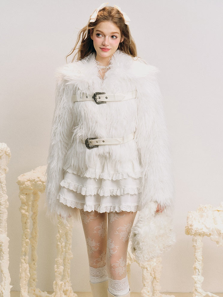 Fluffy Eco-friendly Strap Fur Coat