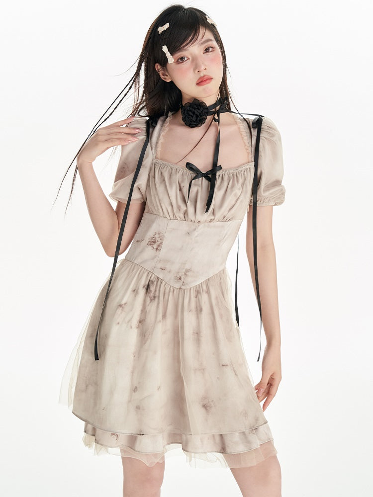 Robe tutu à col carré de tie-dye