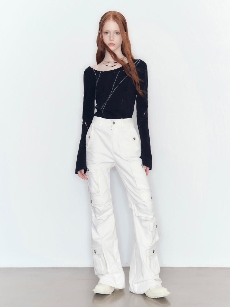 Elastic Lace Work Casual Pants