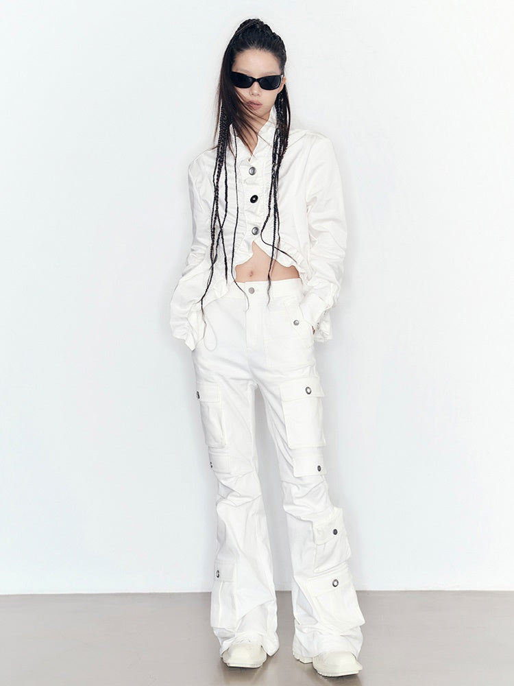 Elastic Lace Work Casual Pants