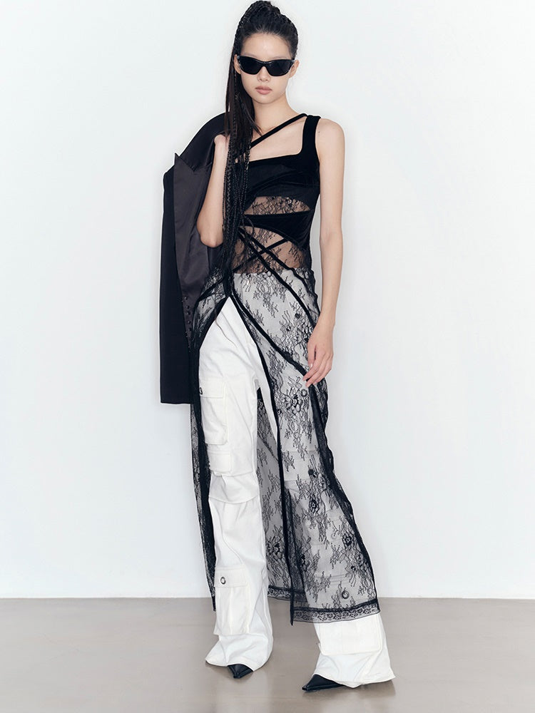 Elastic Lace Work Casual Pants