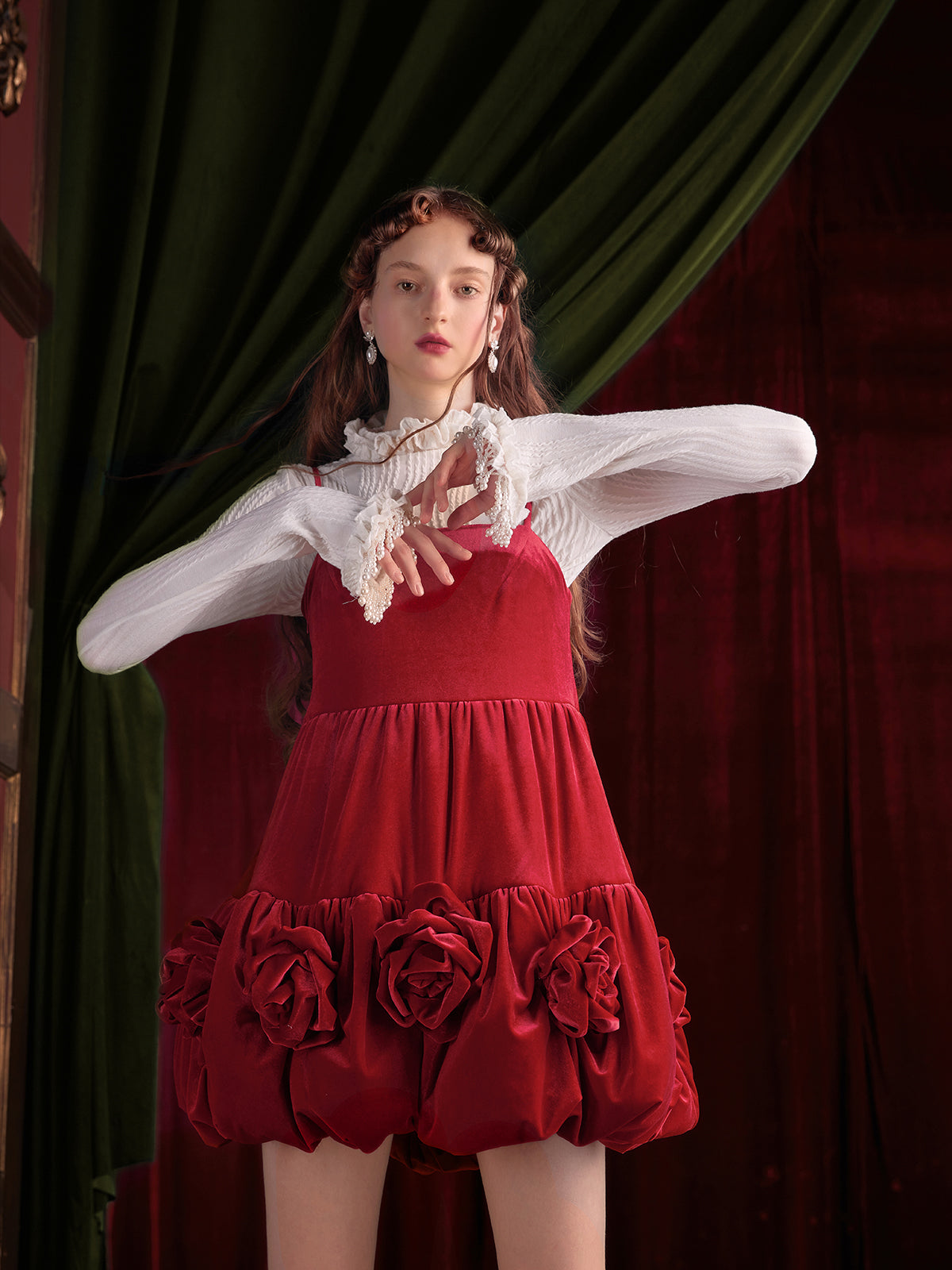 Three-dimensional Flower Suspender Flower Bud Dress & Frill Collar Cutsew