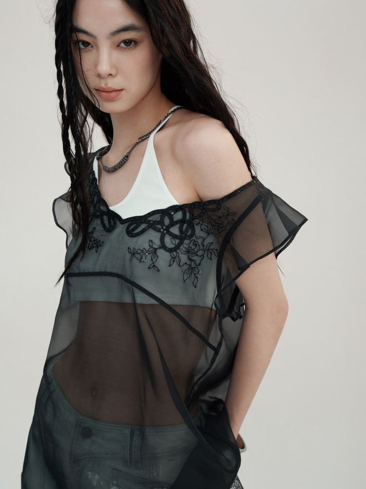 Lace Sequin Embroidery Tulle See-through Dress